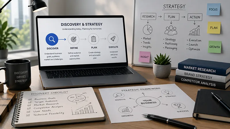 Marketing discovery and strategy illustration
